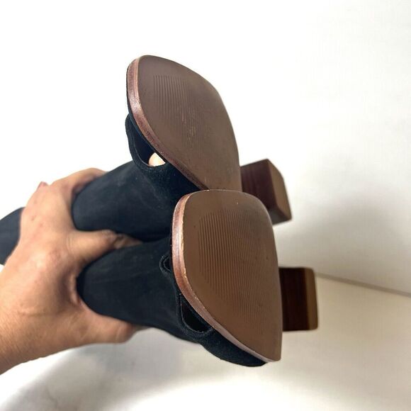 Aldo Women's Size 8 Black Suede Ultra High Heels Peep Toe Mid Calf Zip Up Bootie - Picture 6 of 10